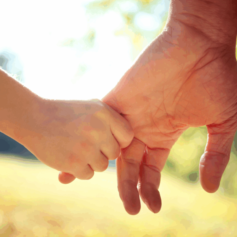 Parent and child holding hands outdoors, symbolizing family connection and support.